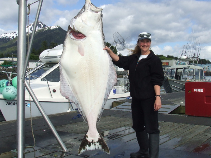 Shanna with her prize halibut in Sitka